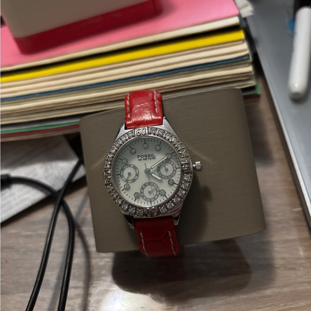 Fossil Women's Watch with Red Strap and Silver Accents